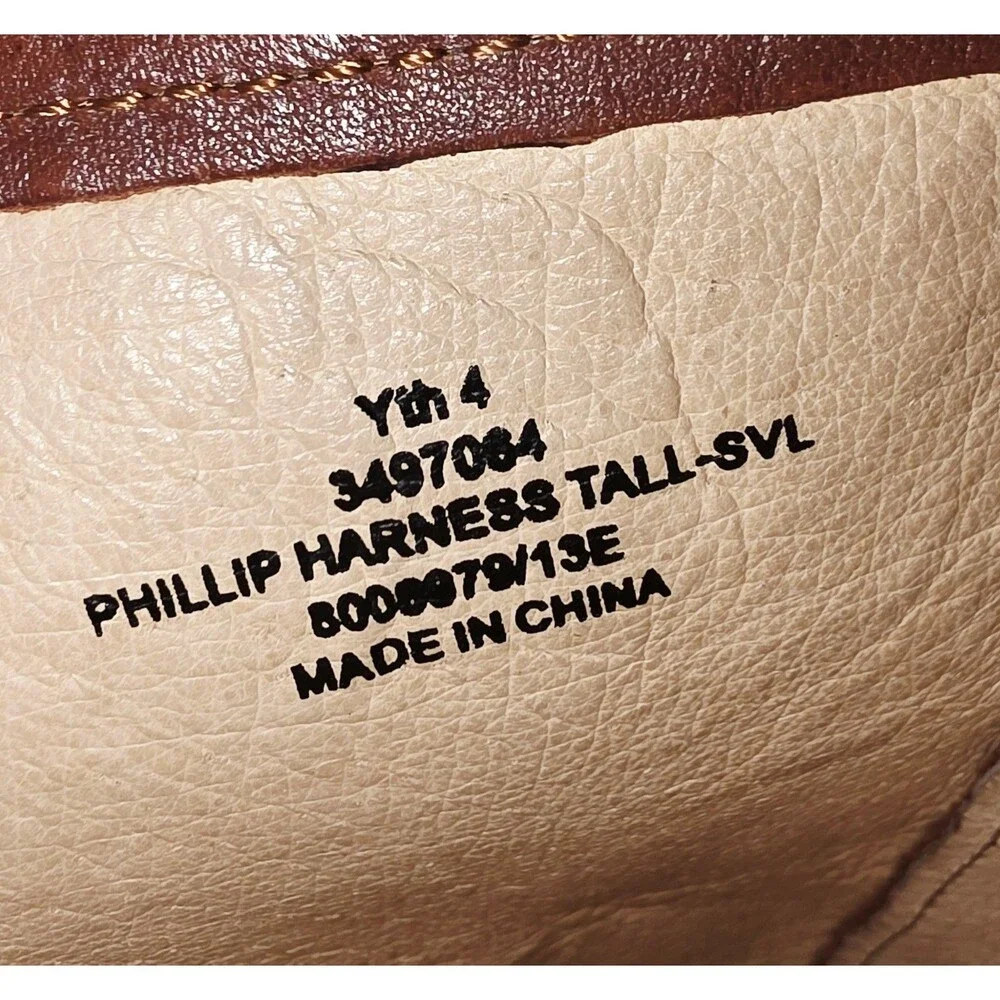 FRYE PHILLIP HARNESS Sz4 Vintage Youth Cognac Brown Zip Up Distressed Tall Boots